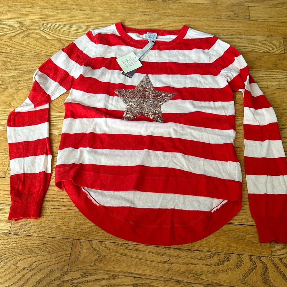 Girls Little Karl Marc John striped red top with shiny star